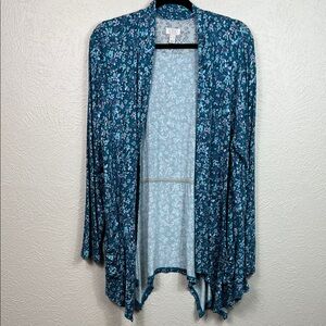 LOGO Lori Goldstein Open Front Sharkbite Hem Allover Floral Print Cardigan XL